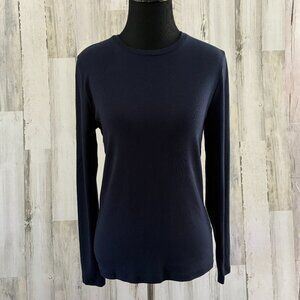 J. Crew Women's Size Medium Long Sleeve Ribbed Everyday Tee Navy Blue